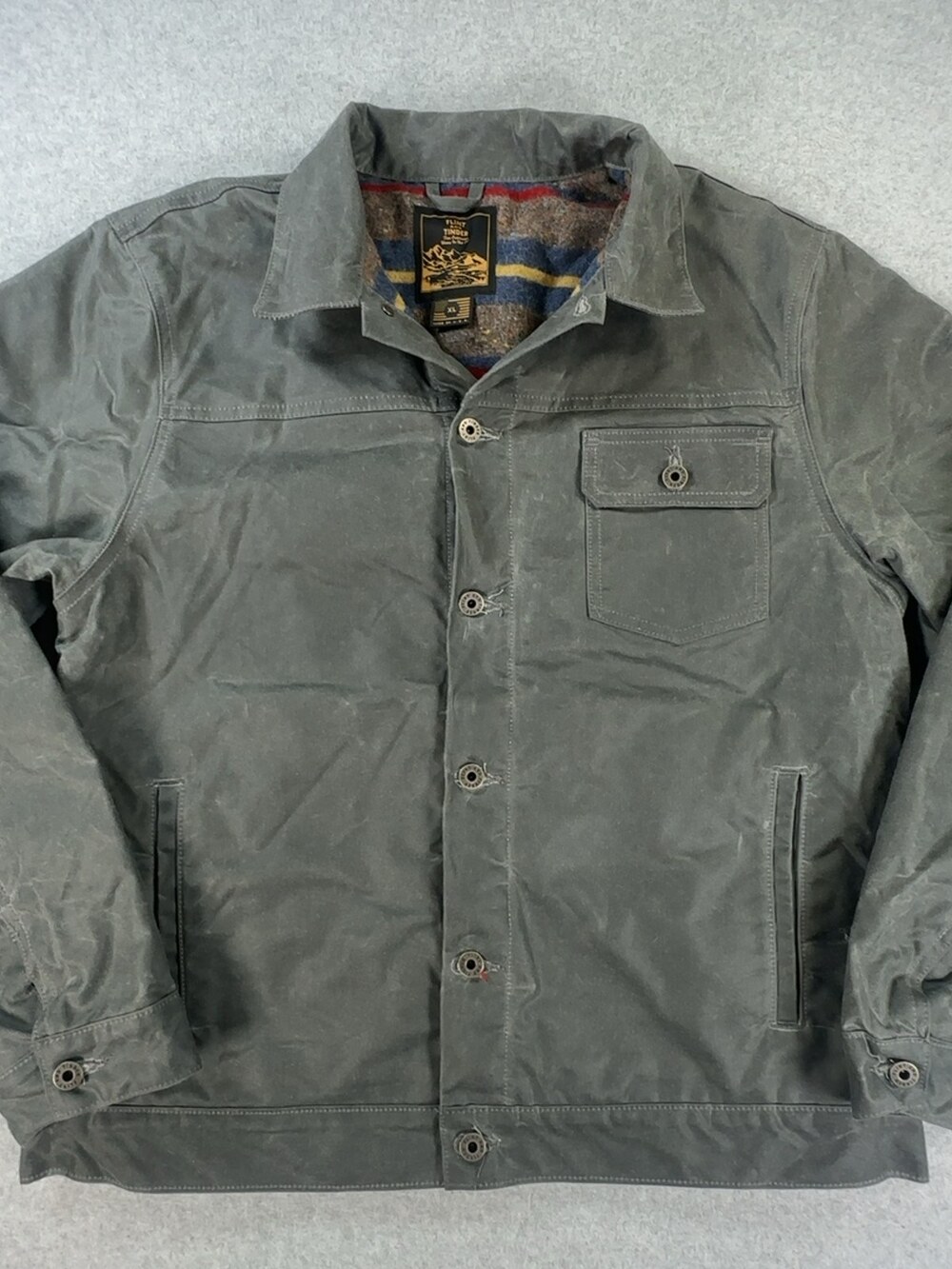 Flint and Tinder Waxed Trucker Jacket Wool Lined Men's Olive Size XL
